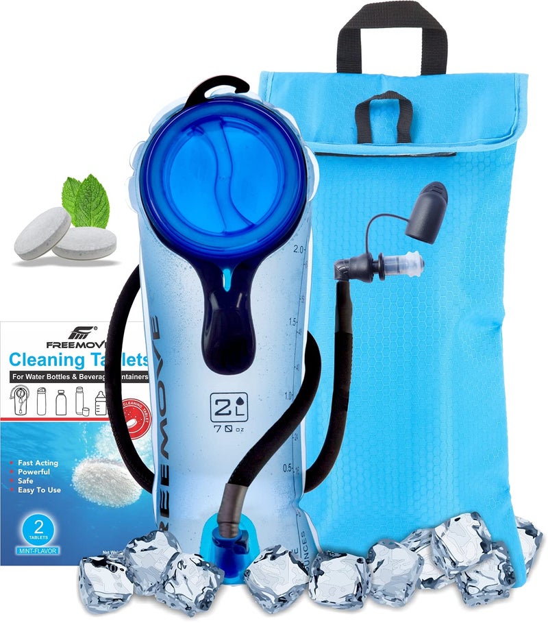 FREEMOVE 2L Hydration Bladder & Cooler Bag > Keeps Drink Cool & Protects Bladders > Leak Proof Camel Water Pack for Backpack > Tasteless & BPA Free TPU Material  Quick Release Insulated Tube with On/Off Valve - Image 1